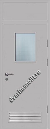 Входная металлическая дверь со стеклом и вентиляционной решеткой 006-014